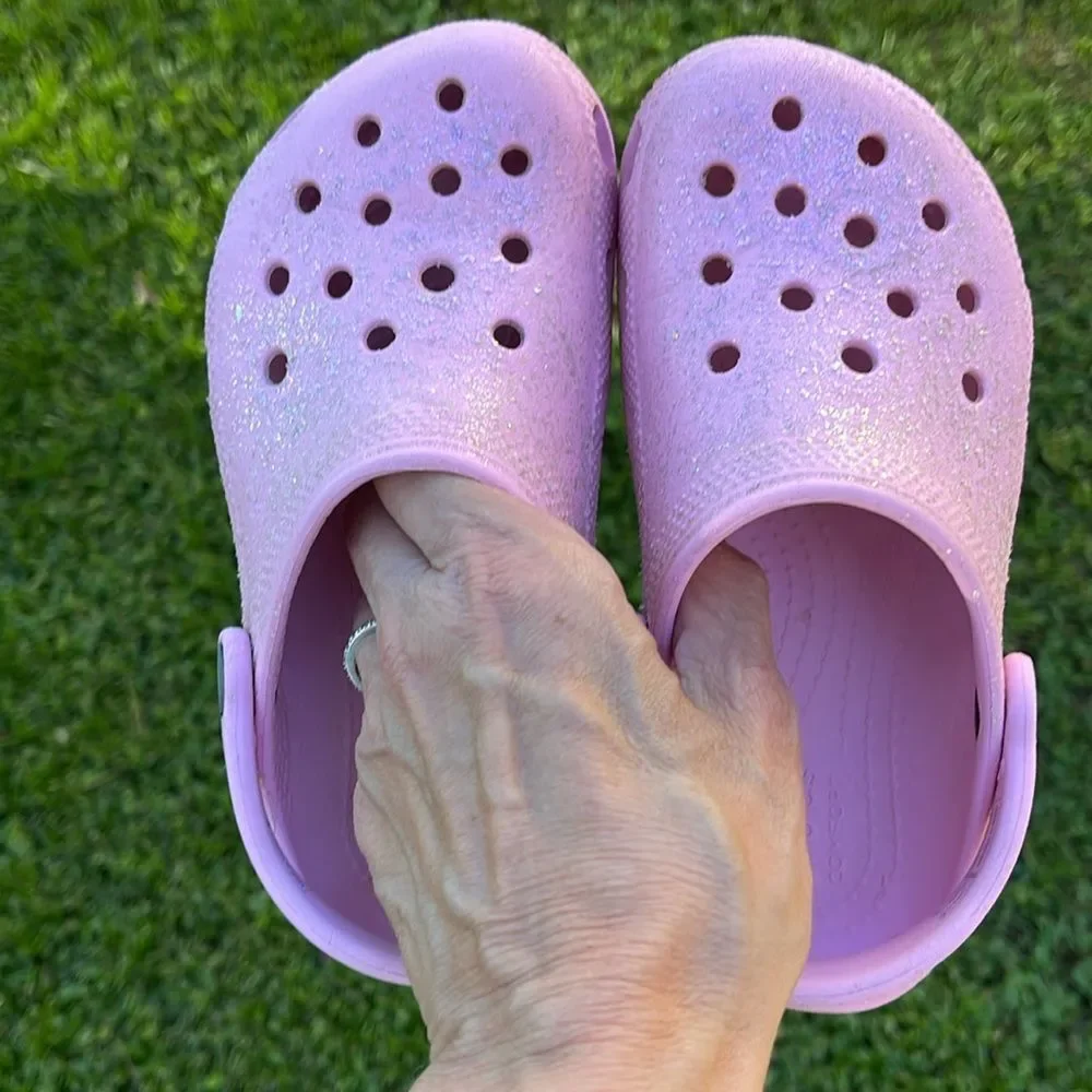 CROCS Unisex-Child Classic Glitter Clogs Kids Sparkly Flamingo Pink Size 12